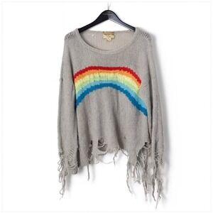 Wildfox Oversized Rainbow Thrashed Distressed Sweater Size‎ XS "Lennon"